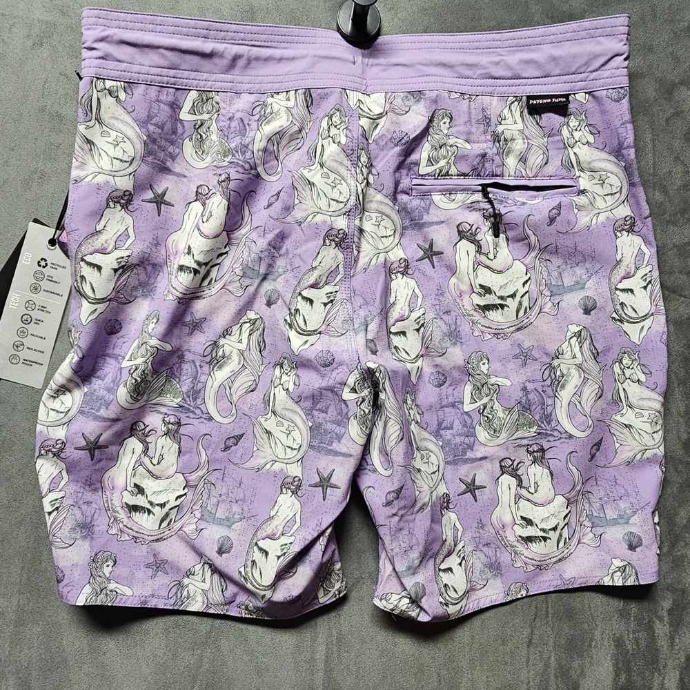 Psycho Tuna Sirens Mermaid Boardshorts Purple Rose Men's 31 PTYB0178 New - Picture 10 of 12